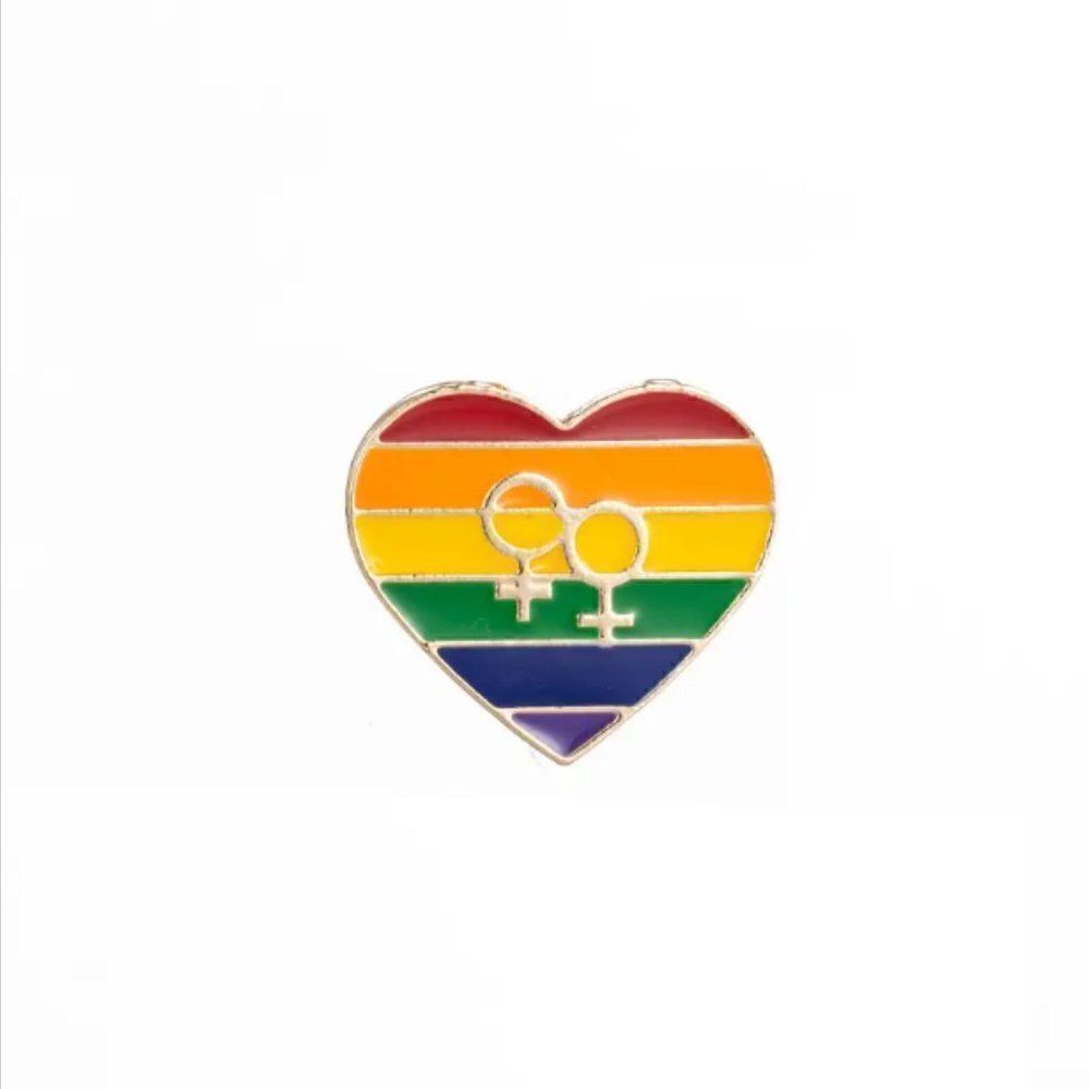 Lesbian Pride Heart Double Female Symbol Enamel Pin, NEW 🏳️‍🌈